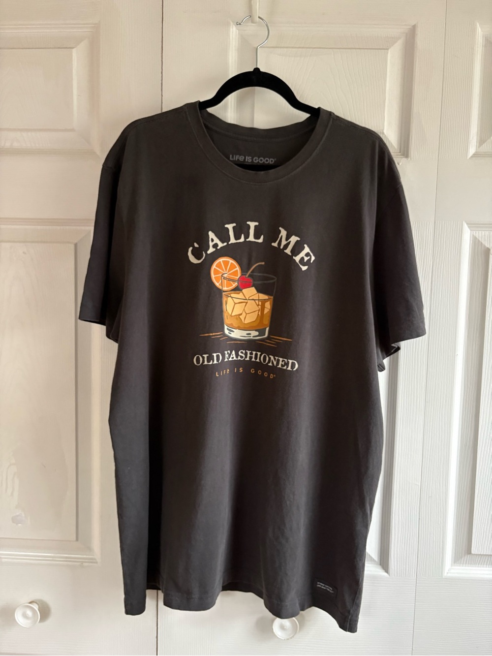 Life‎ Is Good Call Me Old Fashioned Crusher Tee XL Funny Dad Joke Grey Cocktail